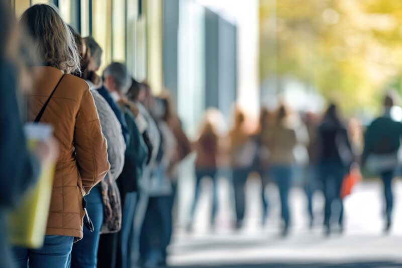 Warteschlange von Menschen vor Bürgerbüro